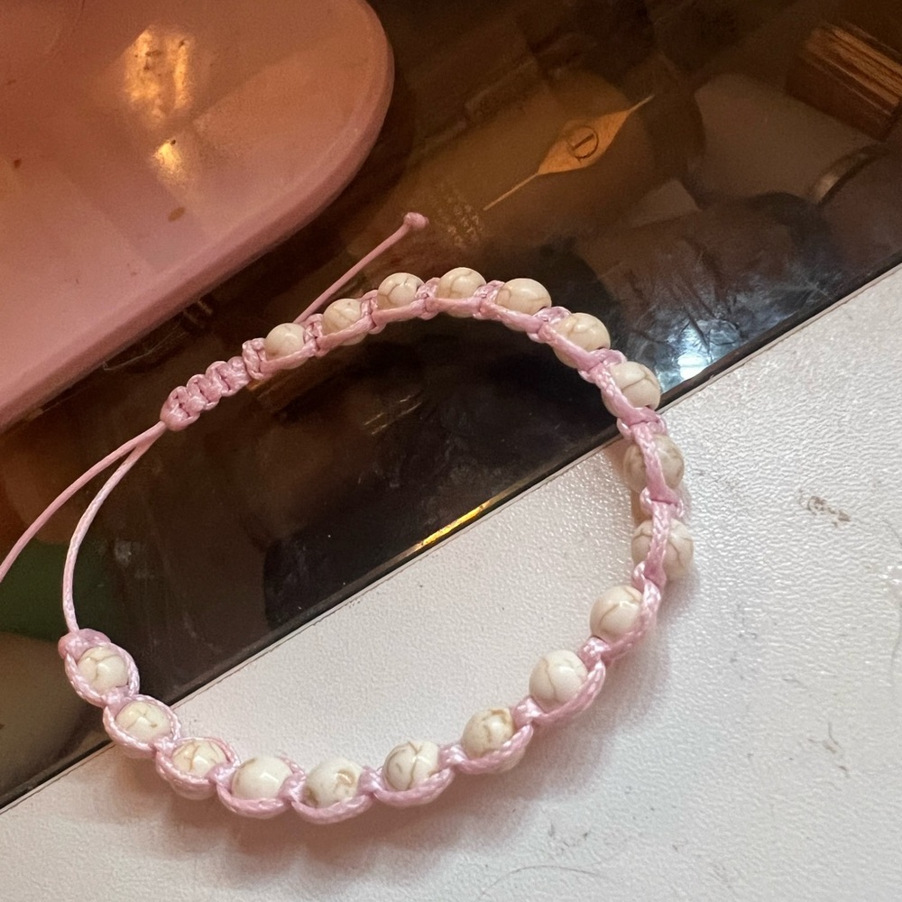 Pink and White Beaded Bracelet
